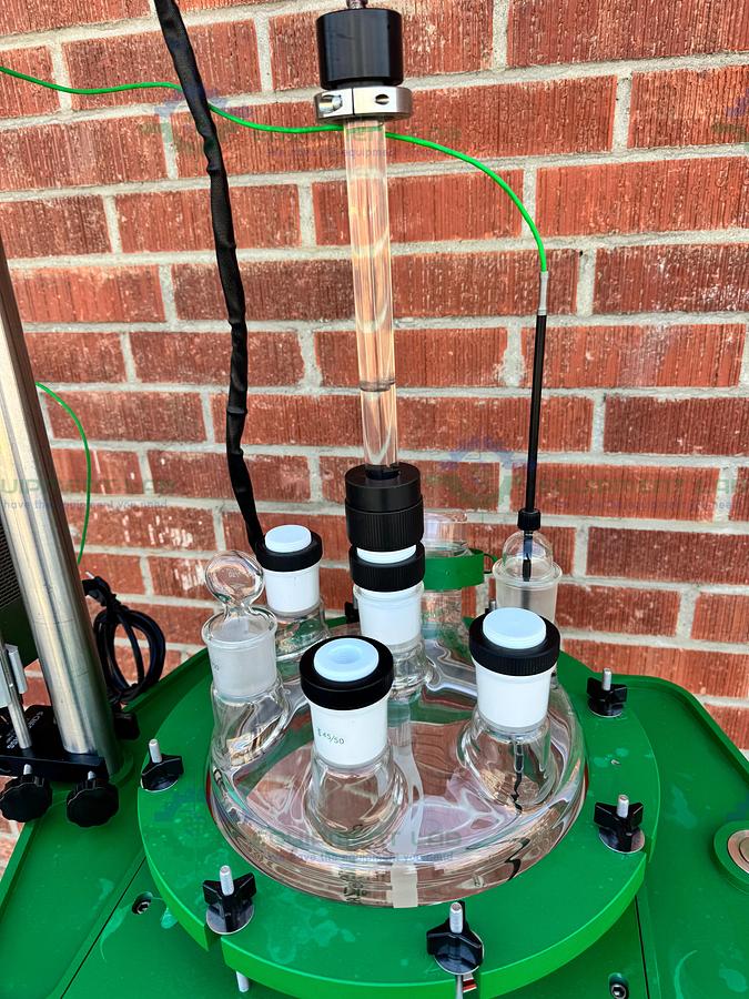 Used Chemglass 30 Liter Glass Reactor w/ Chemglass Overhead 1/4 HP Stirrer