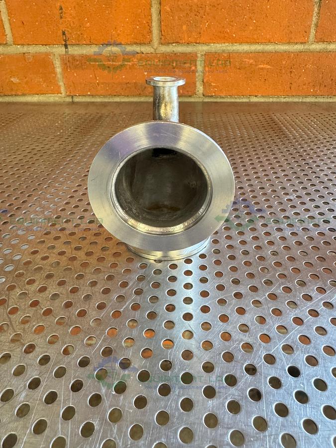 Used Stainless Steel 3 way 90 Degree KF 50 to KF 16/10 Elbow Nipple Vacuum Fitting