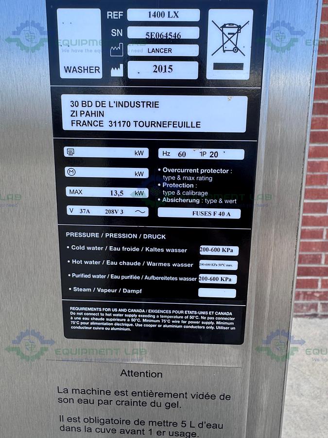 Used Getinge Lancer 1400 LX Freestanding Laboratory Washer 208V, 13.5 kW