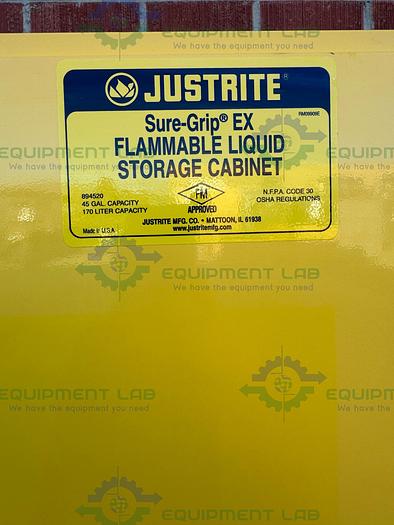 Used JustRite 45 Gallon Flammable Liquid Storage Cabinet w/ Soft Close Doors Key