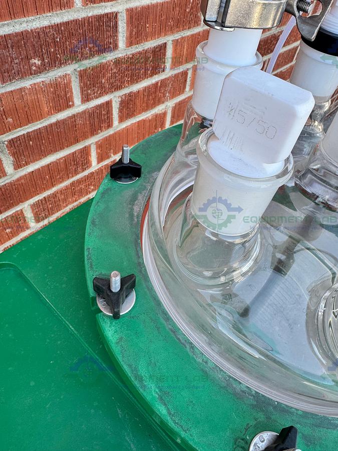 Used Chemglass 50 Liter Jacketed Glass Reactor w/ Chemglass Air Driven Stirrer Motor