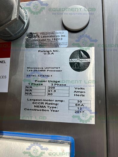 Used Micro Thermics  Development Series UHT/HTST Lab 25 DMW Pasteurization Unit