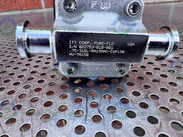 Used ITT Pure Flo .75-316L-RA15MAX-CWP150 Diaphragm Valve w/ 3/4" Sanitary Fitting