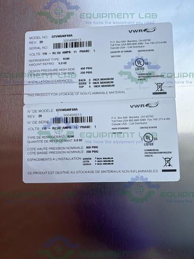 Used VWR  GTVWG49FSSA Stainless Steel Auto Defrost Freezer - 25°C 49 Cu, Ft.