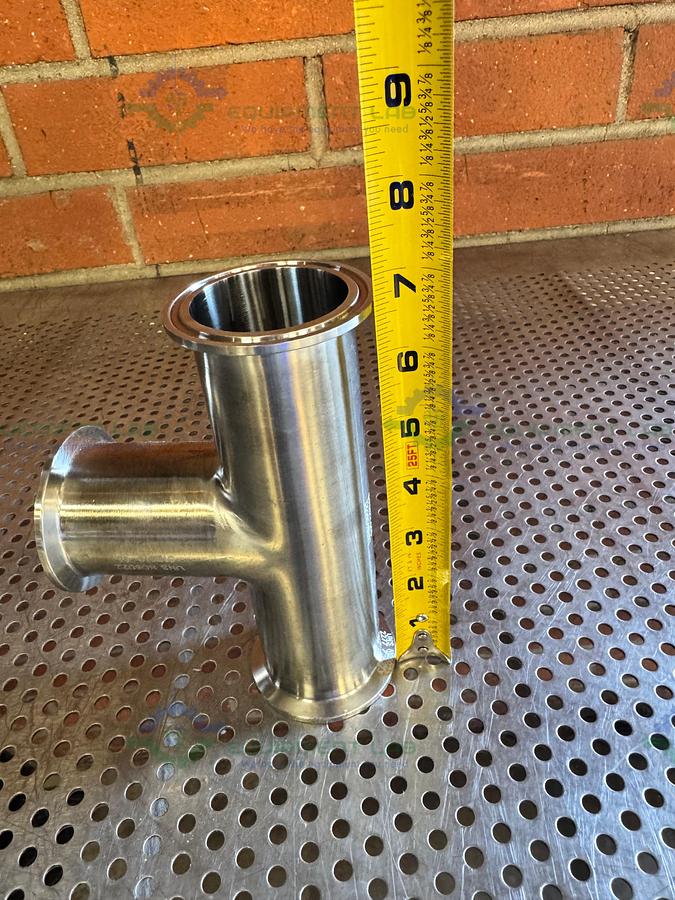 Used 3 Way Stainless Steel Tee w/ 2.5" Sanitary Fittings & 2.5" Center