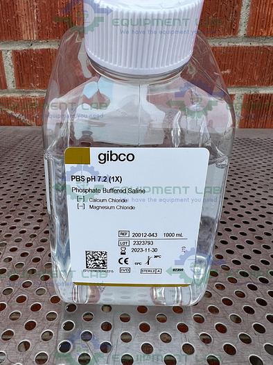 Used Box of 6 - Gibco  20012-043  Phosphate Buffered Saline PBS, pH 7.2, 1000 mL