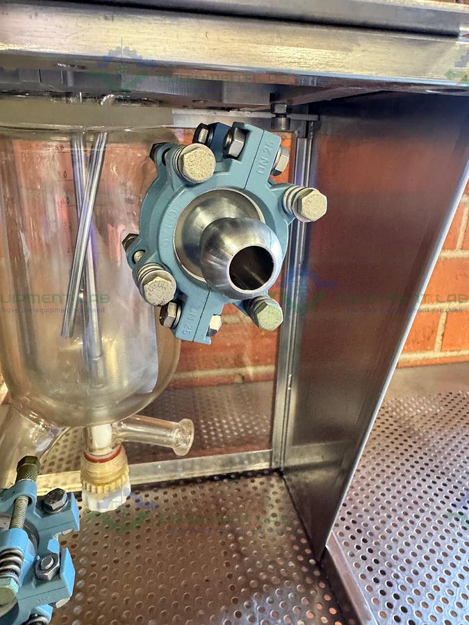 Used BuchiGlasUster Jacketed 0.8 Liter Glass Reactor, 6 Bar w/ Impeller