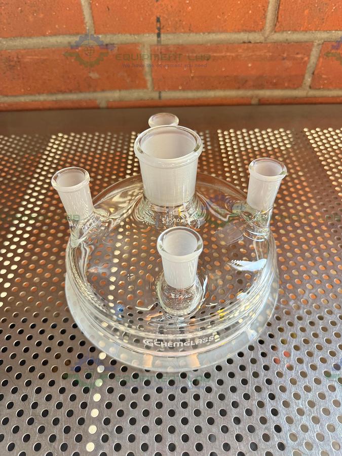 Used Chemglass 10L Reaction Vessel 5 Neck Lid 200MM, 45/50 Center Neck 4-24/40 Necks