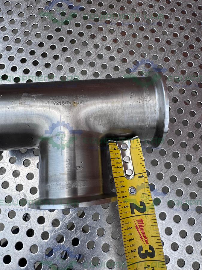 Used 3 Way 316L Stainless Steel Tee w/ 2" Sanitary Fittings & 2" Center