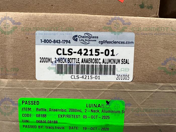 Used Chemglass  CLS-4215-01 Anaerobic 2000 mL, 2 Neck Aluminum Seal Bottle