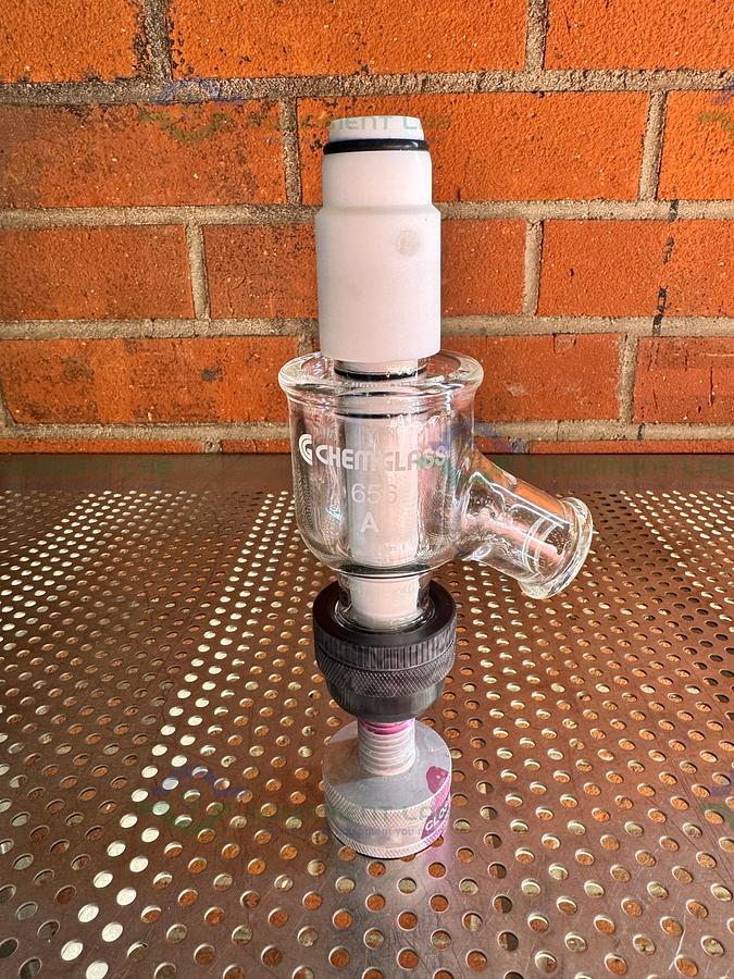 Used Chemglass 656 Zero Dead Space Valve w/ 2.5" OD Fitting