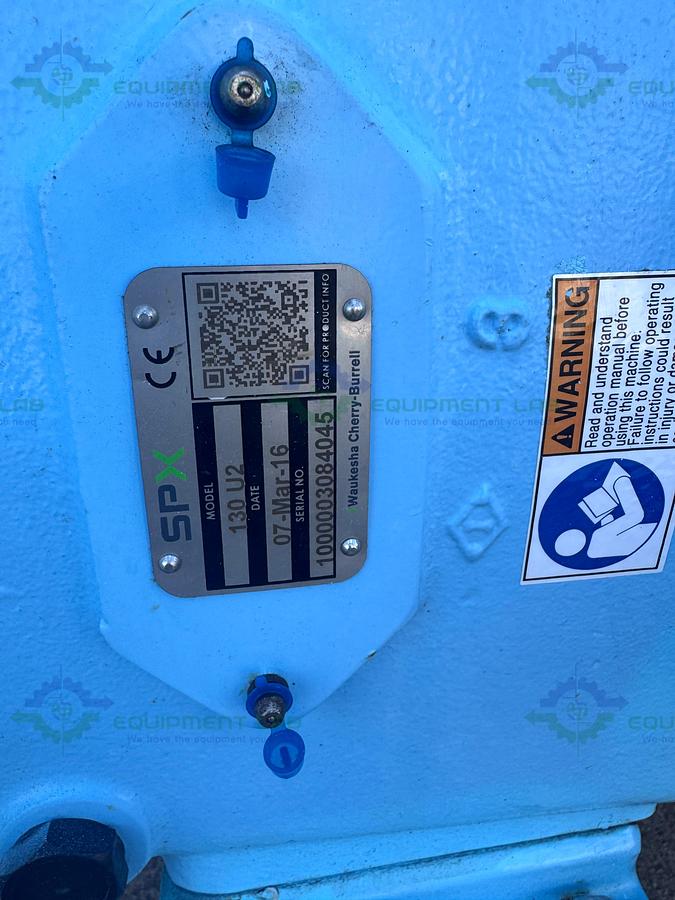 Used SPX Waukesha Cherry-Burrell 130 U2 Rotary Lobe Pump MFG 2016, 3"  w/ 10 HP Motor