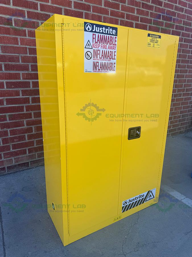 Used JustRite 45 Gallon Flammable Liquid Storage Cabinet w/ Soft Close Doors, Key