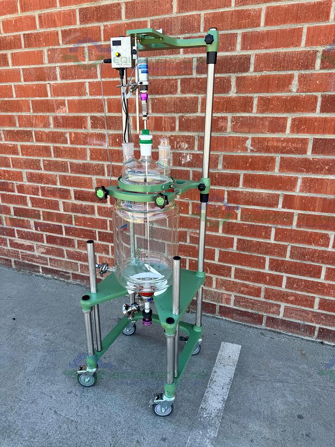 Used Chemglass 20 Liter Jacketed Glass Reactor w/ J-Kem Overhead Stirrer