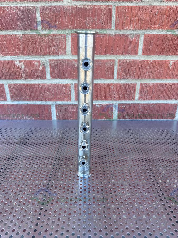 Used Stainless Steel Manifold 1.5" Sanitary Fitting w/ 6 Ports 1/2" Sanitary Fitting