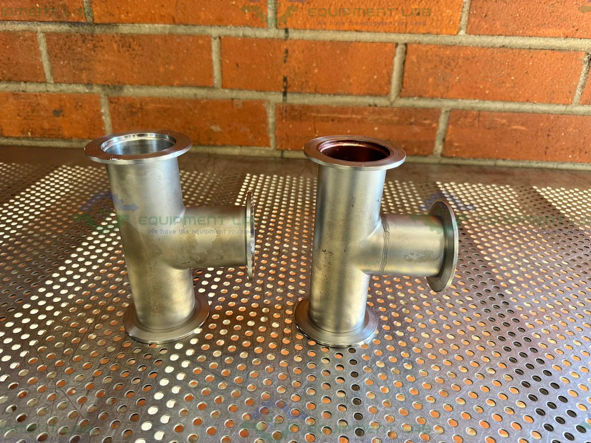 Used 3 Way Stainless Steel KF 50 Elbow Nipple Vacuum Fitting