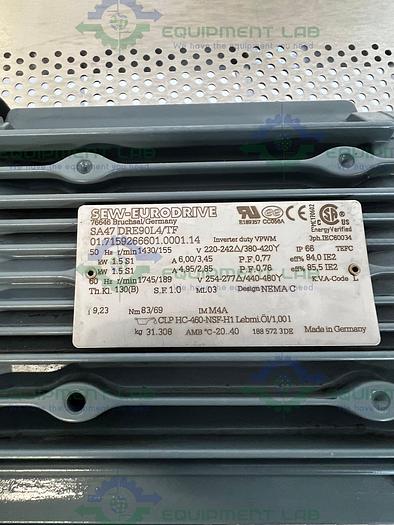 Used SEW EuroDrive  SA47DRE90L4/TF Gear Motor 3 HP, 1745/189 r/min