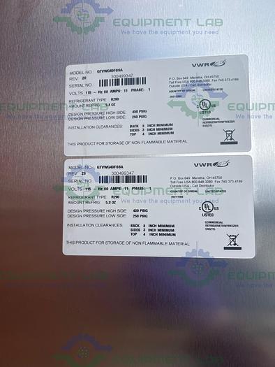 Used VWR  GTVWG49FSSA Stainless Steel Auto Defrost Freezer - 25°C 49 Cu, Ft.