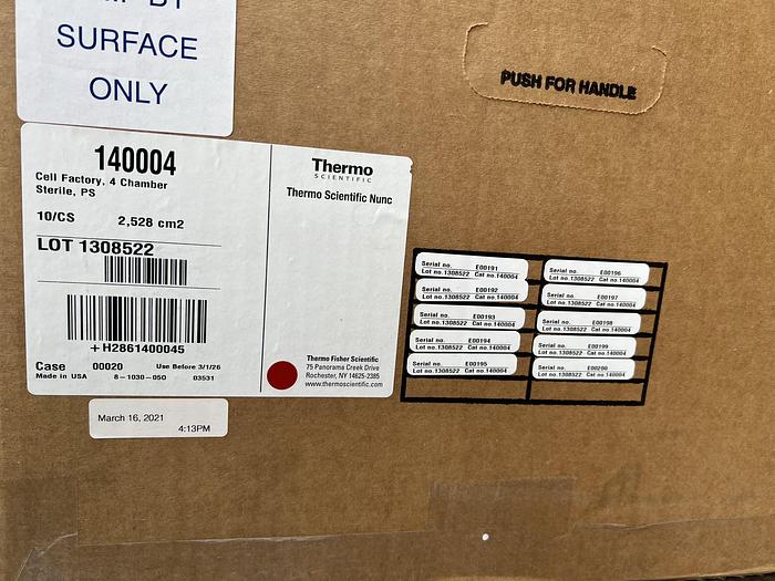Box of 10 - Thermo  140004 Sterile Nunc Cell Factory 4 Chamber  PS 2,528 cm2