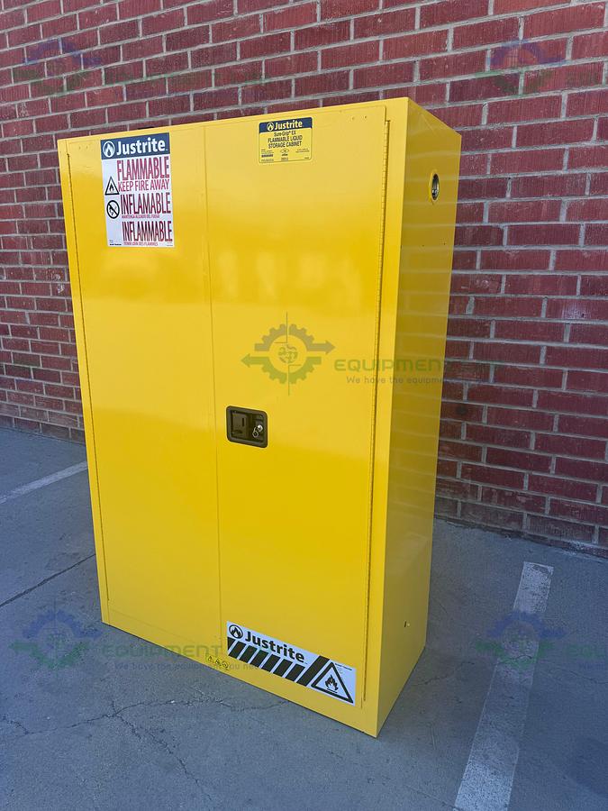 Used JustRite 45 Gallon Flammable Liquid Storage Cabinet w/ Soft Close Doors, Key