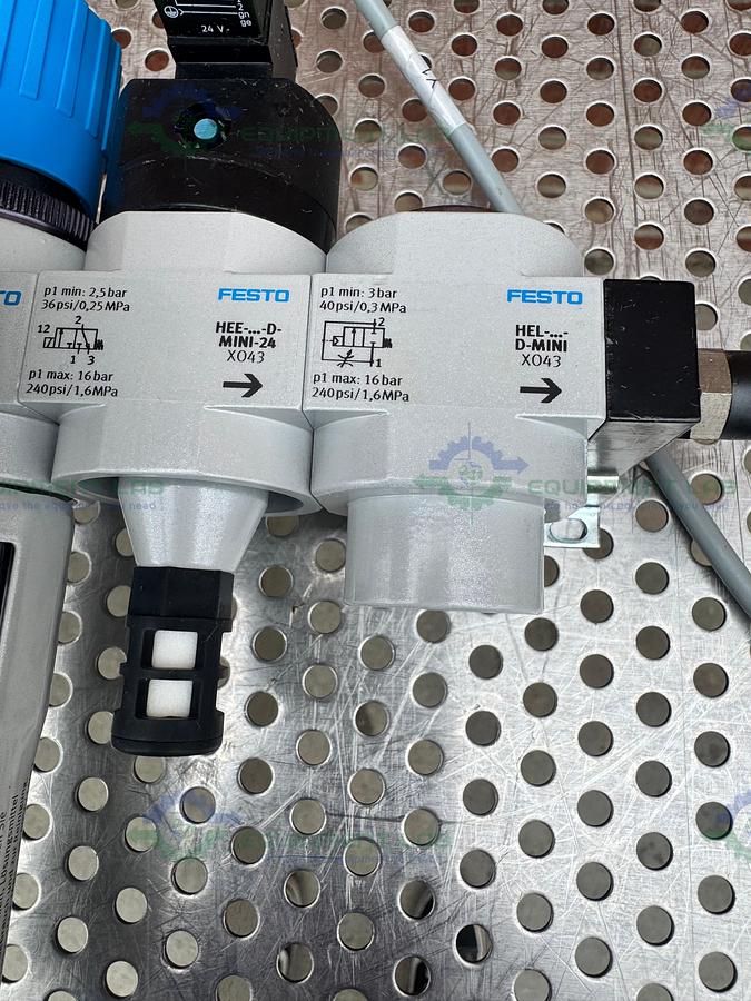 Used Festo LFR-D-Mini Regulator w/ Festo HEE-D-Mini-24 36PSI/0.25MPa
