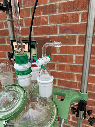 Used Chemglass 20 Liter Jacketed Glass Reactor w/ Optichem Overhead Stirrer