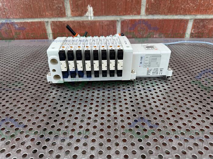 Used SMC EX-250-SDN1 Interface Serial Unit w/ 8 SMC VQ2A01N-5B- X65 Solenoid Valve