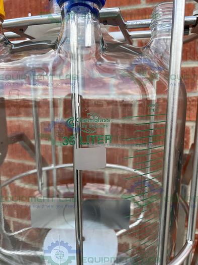 Used Chemglass 36L Glass Graduated 9-Neck Bio Reactor Vessel w/ Impeller + More