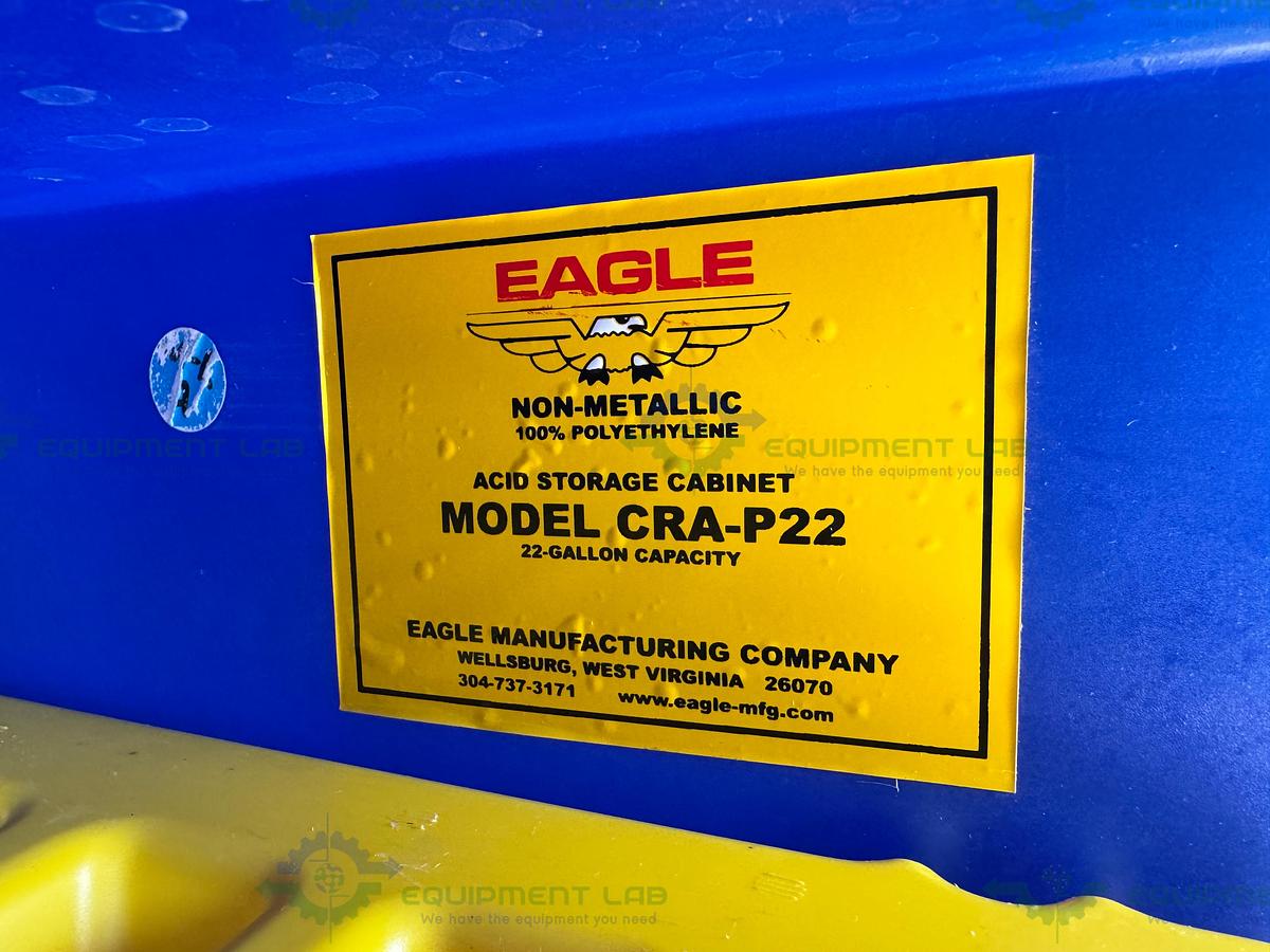Used Eagle CRA-P22 Poly Acid & Corrosive Safety Cabinet 22 Gallon with Shelves, Buckets
