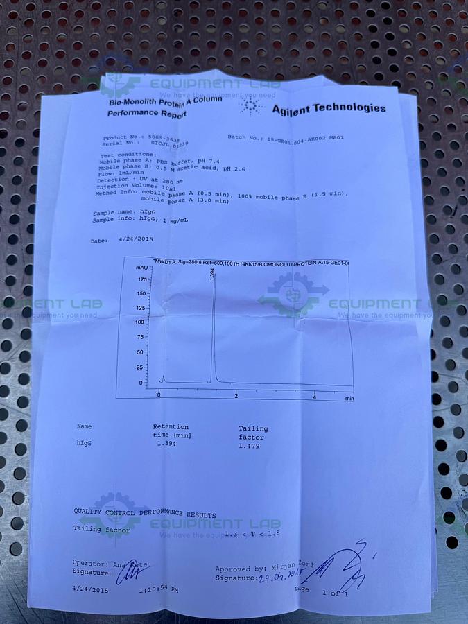 Used Agilent 5069-3639 Bio-Monolith Protein A Column 5.2x4.95mm