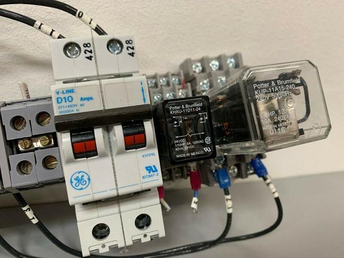Used Terminal Block w/ V-Line D20 Circuit Breaker & Potter & Brumfield KHAU-11D11-24