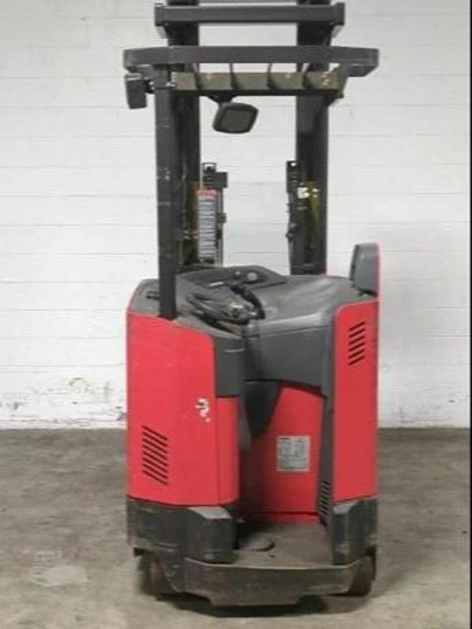 Rear view of Raymond 750‑DR32TT showing overhead guard and safety lighting