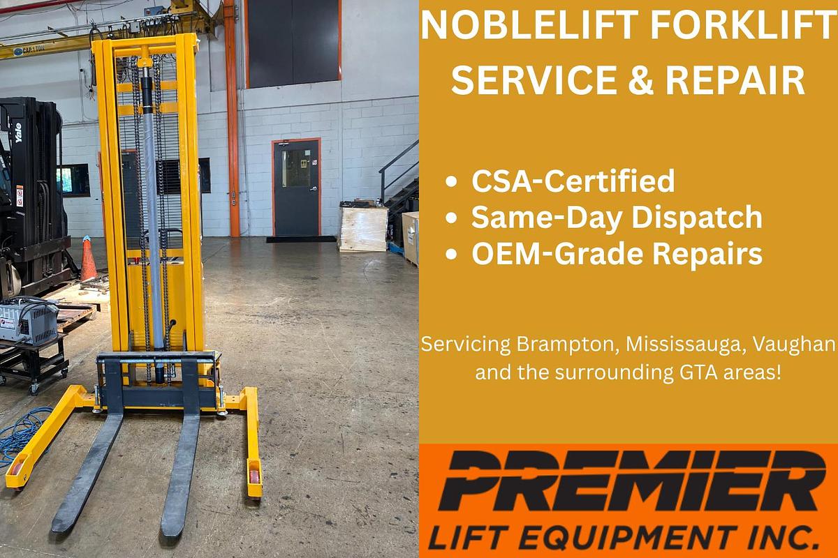 CSA-certified technician servicing Noblelift lithium reach truck in Vaughan warehouse