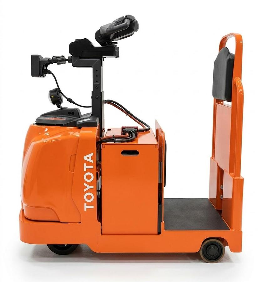 2021 Toyota 8BT50 stand‑up electric tow tractor with 710 lb drawbar pull, 24V system, CSA/MOL certified — refurbished unit at Premier Lift Equipment Brampton ON.