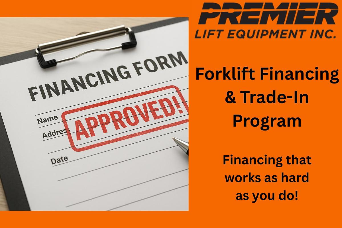 CSA forklift financing consultation with trade-in unit staged for upgrade at Premier Lift Mississauga