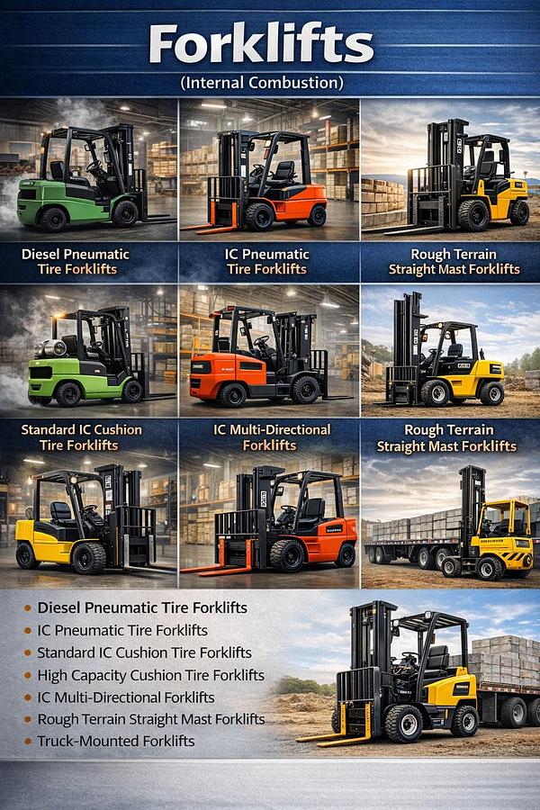 “Internal Combustion Forklifts – Cushion, Pneumatic, Rough Terrain & High‑Capacity Models”