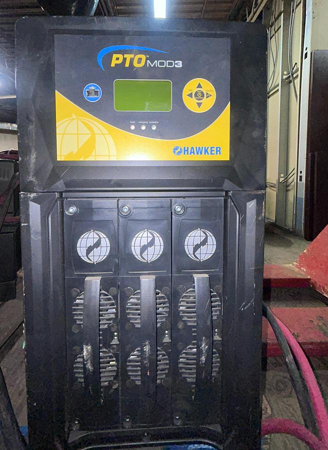 Hawker LIF‑12‑600 multi‑voltage forklift battery charger, 24V/36V/48V, 100A output, CSA‑ready floor‑mount unit.