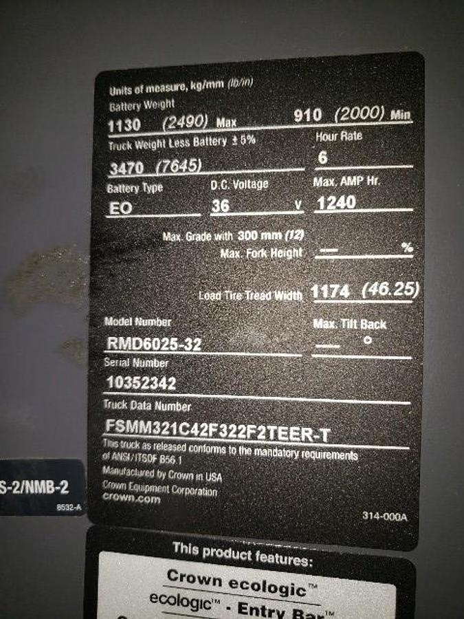 Used 2021 Crown RMD6025-32 Reach Truck | 321” TSU Mast | 36V | Side Shift | CSA Certified | Brampton ON