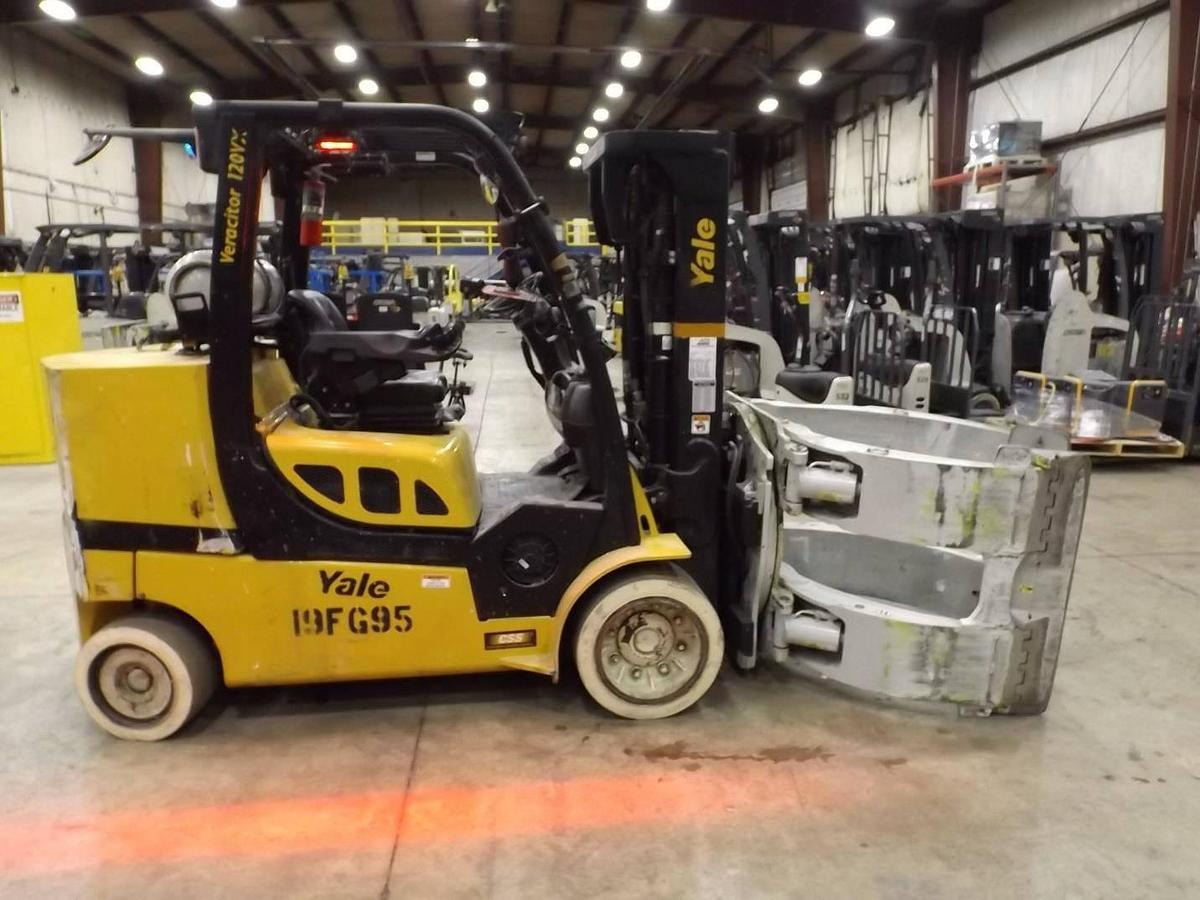 CSA-Certified Propane Forklift – 12,000 lb Yale GLC120VX with Paper Clamp, Cold-Start Package, and Emissions Tag – Delivered to Mississauga Indoor Warehouse