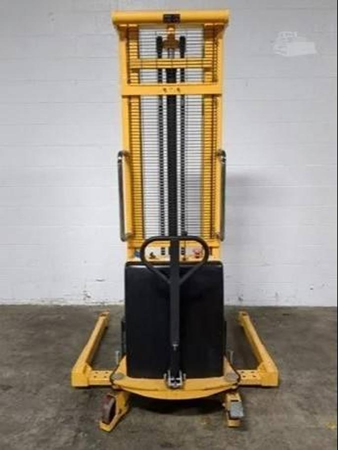 Rear view of Noblelift H-2652 operator area showing manual push handle, control panel, and overhead guard – CSA certified stacker