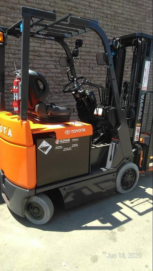 Sold-Toyota-7FBCU15-CSA-UL-EE-Electric-SitDown-Forklift-3,000lb-189”-Lift-BramptonON