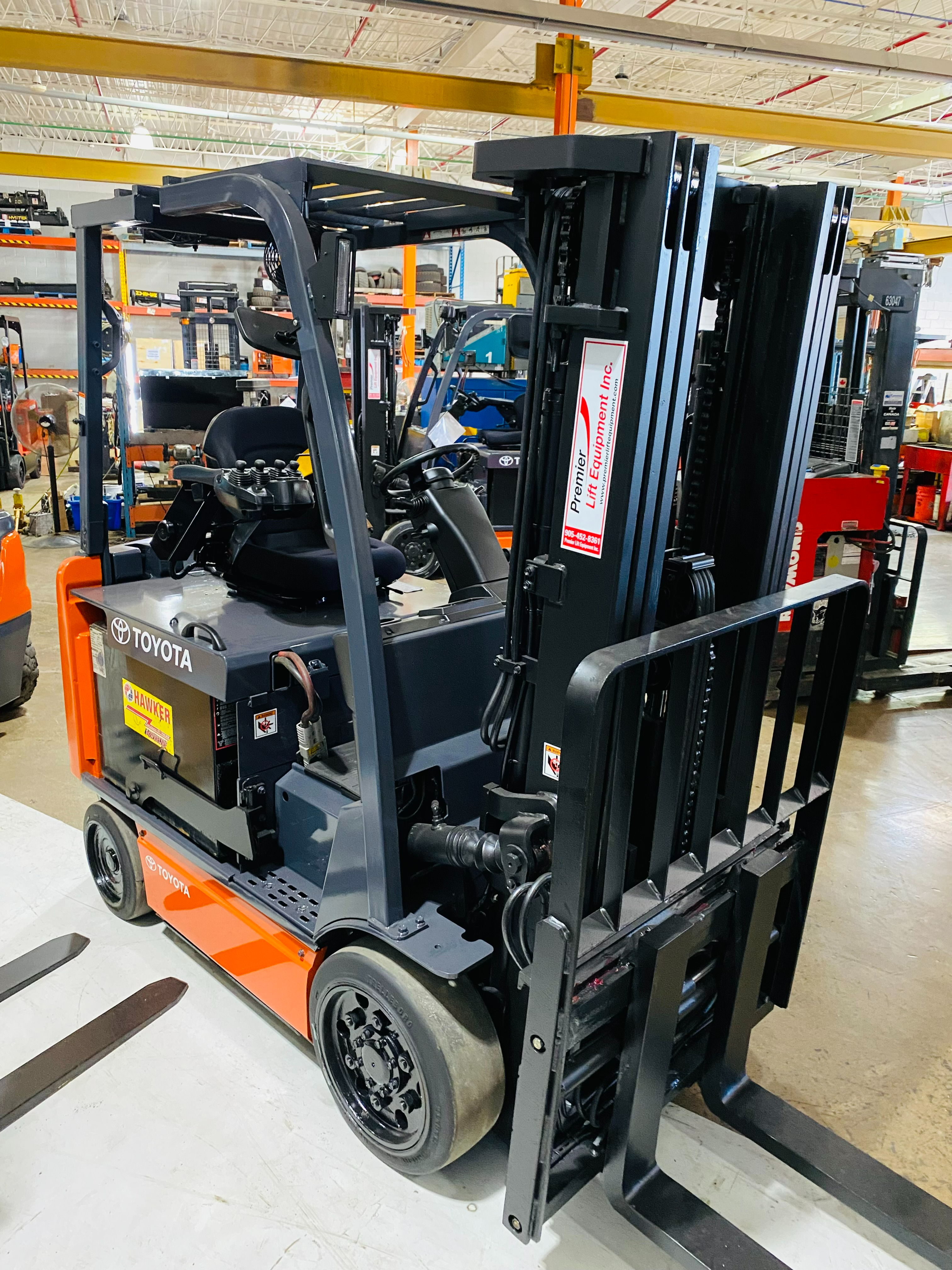 2020 Toyota 8FBCU32 electric forklift — front angle close‑up