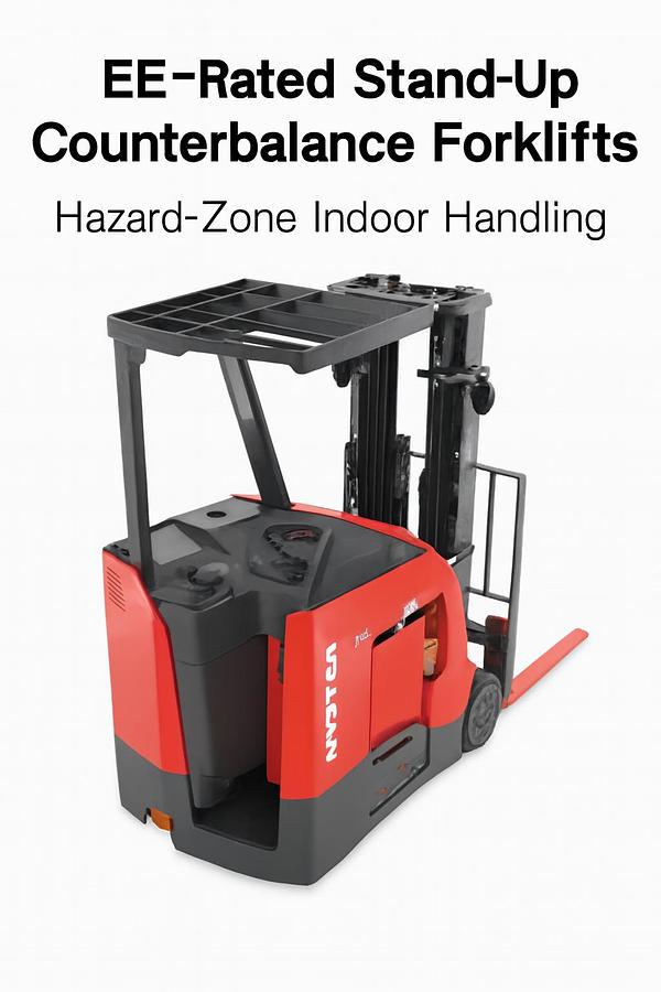 EE‑rated stand‑up counterbalance forklift for hazardous indoor environments