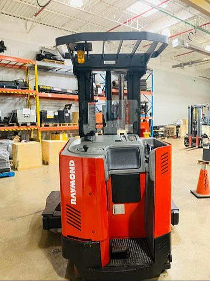 Rear view of Raymond EASI 4D‑R45TT forklift showing battery compartment, rear chassis, and CSA certification decal
