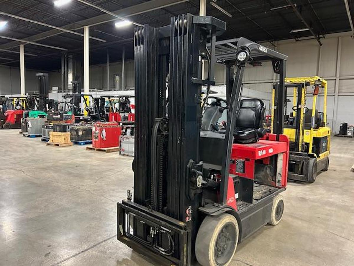 Raymond 4750-C50L CSA electric forklift Brampton 5000 lb 259” quad mast clamp-ready LP-to-electric conversion
