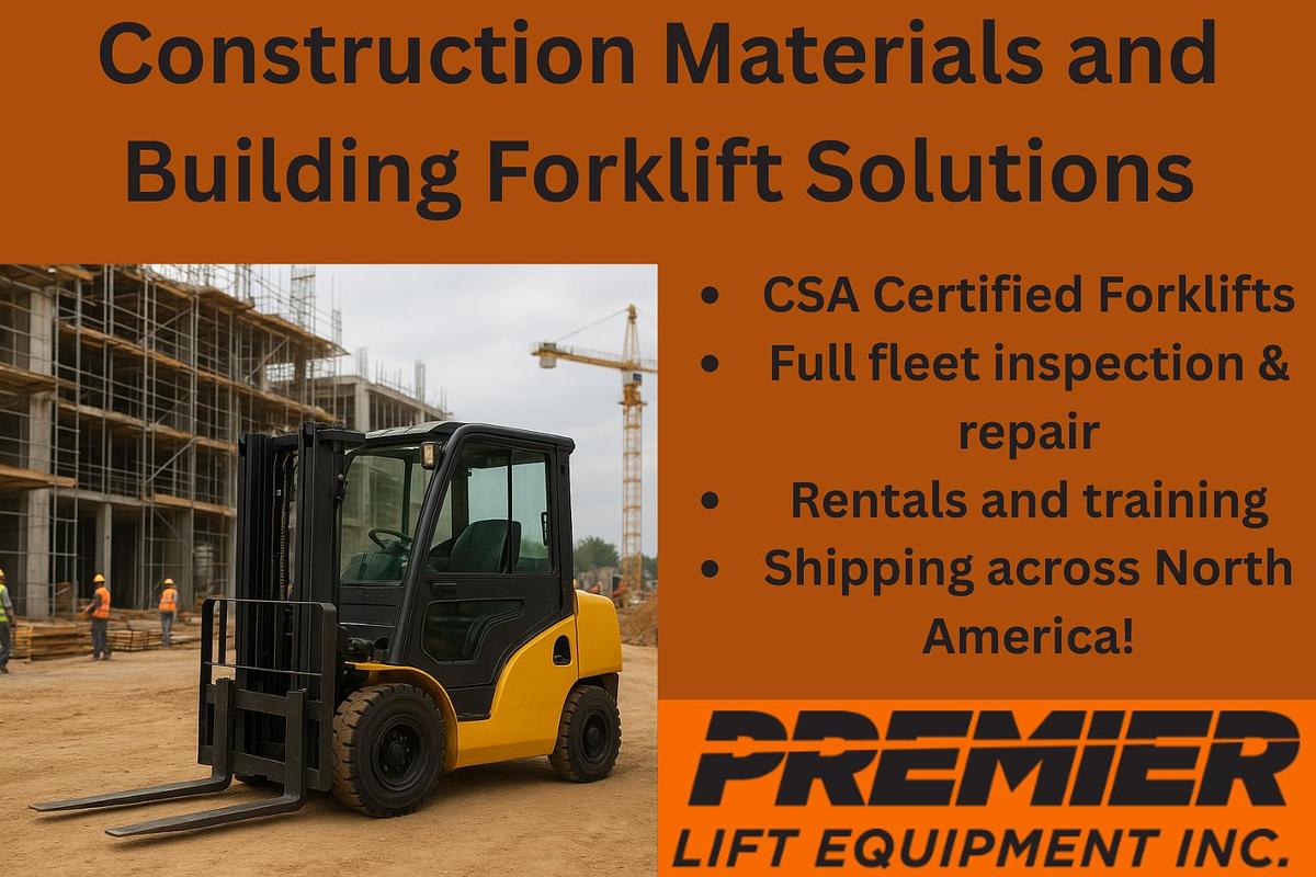 Used CSA Forklift Service | Construction Materials & Building Supplies – Propane, Electric, Clamp‑Ready | GTA & Export