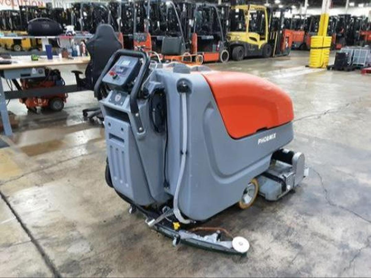 Rear control panel and squeegee assembly on 2023 PowerBoss Phoenix 26 walk-behind industrial floor scrubber