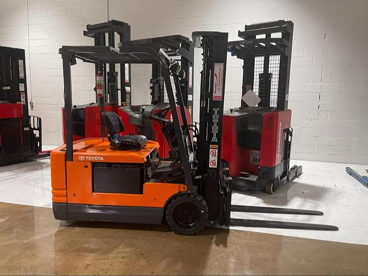 SOLD – Toyota 5FBE18 Budget 3‑Wheel Electric Forklift – Stock #21563