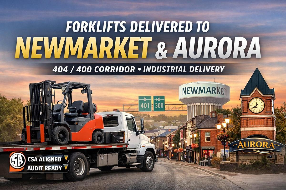 <!-- HERO TAG --> <h1>Forklifts Delivered to Newmarket & Aurora | CSA‑Aligned & Audit‑Ready</h1> <h2>404 / 400 Corridor • Industrial Delivery Program</h2> <p>CSA B335:25 Compliant • 7‑Layer Verification • Audit‑Ready Documentation • Delivered Direct from Brampton Technical Hub</p>