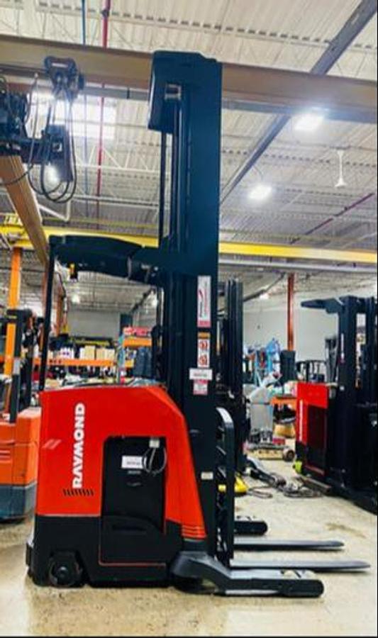 2004 Raymond 740-R45TT CSA reach truck Brampton 4500 lb 348” triple mast side shift single reach battery extra freezer-ready export vertical racking